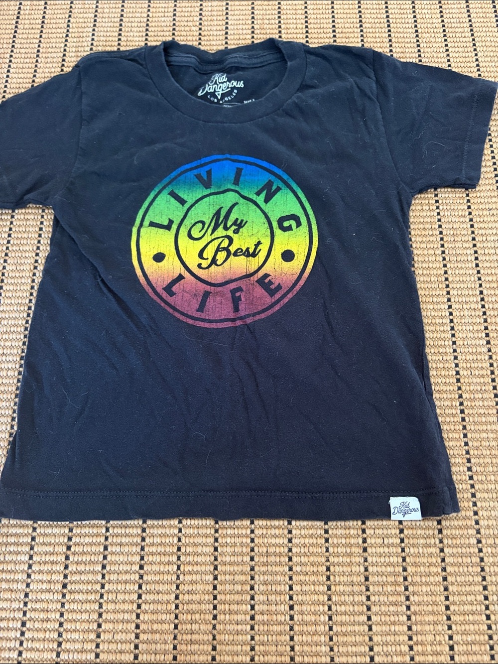 Kid Dangerous Black Tee with Rainbow Circle 'My Best Life' Graphic